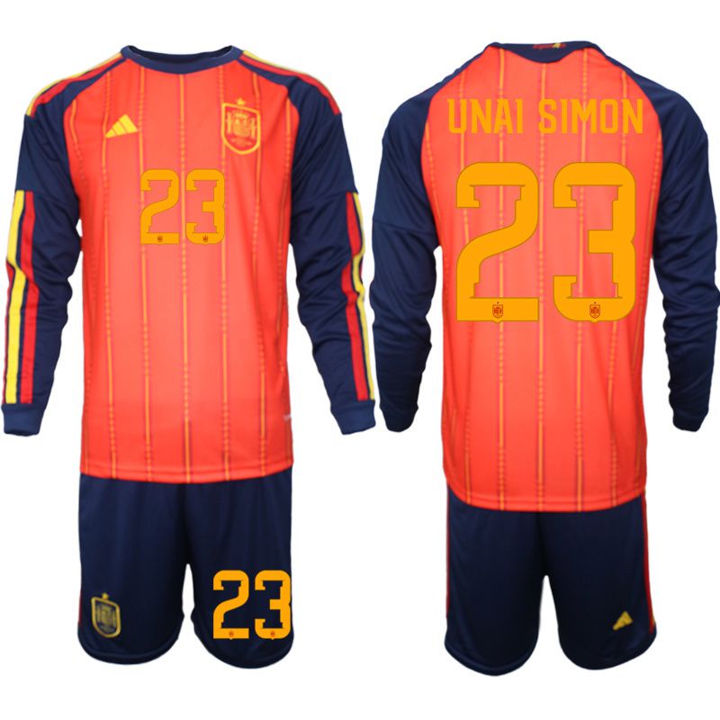 Men 2026 World Cup National Team Spain home red #23 long sleeve Soccer Jersey